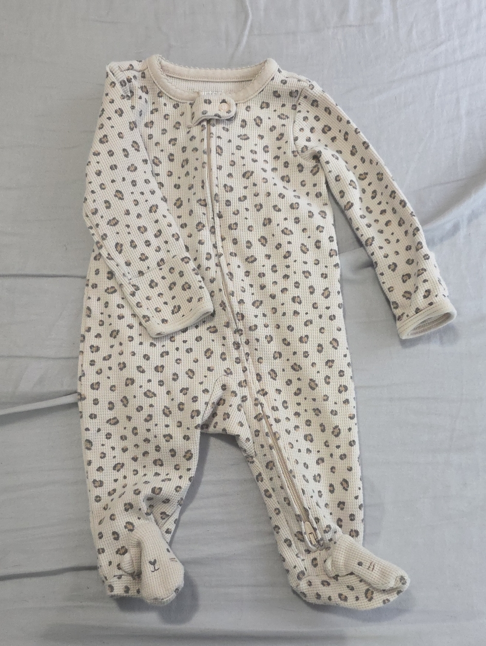 Carters Double Zipper Beige Leopard-Print Footed One-Piece Sleeper